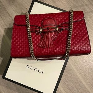 Gucci Emily Microguccissima Red Leather Horsebit Medium Shoulder Bag 449635